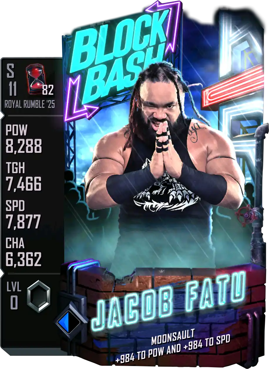 Royal Rumble '25, Jacob Fatu, Block Bash SE (Special Edition) card from WWE Supercard