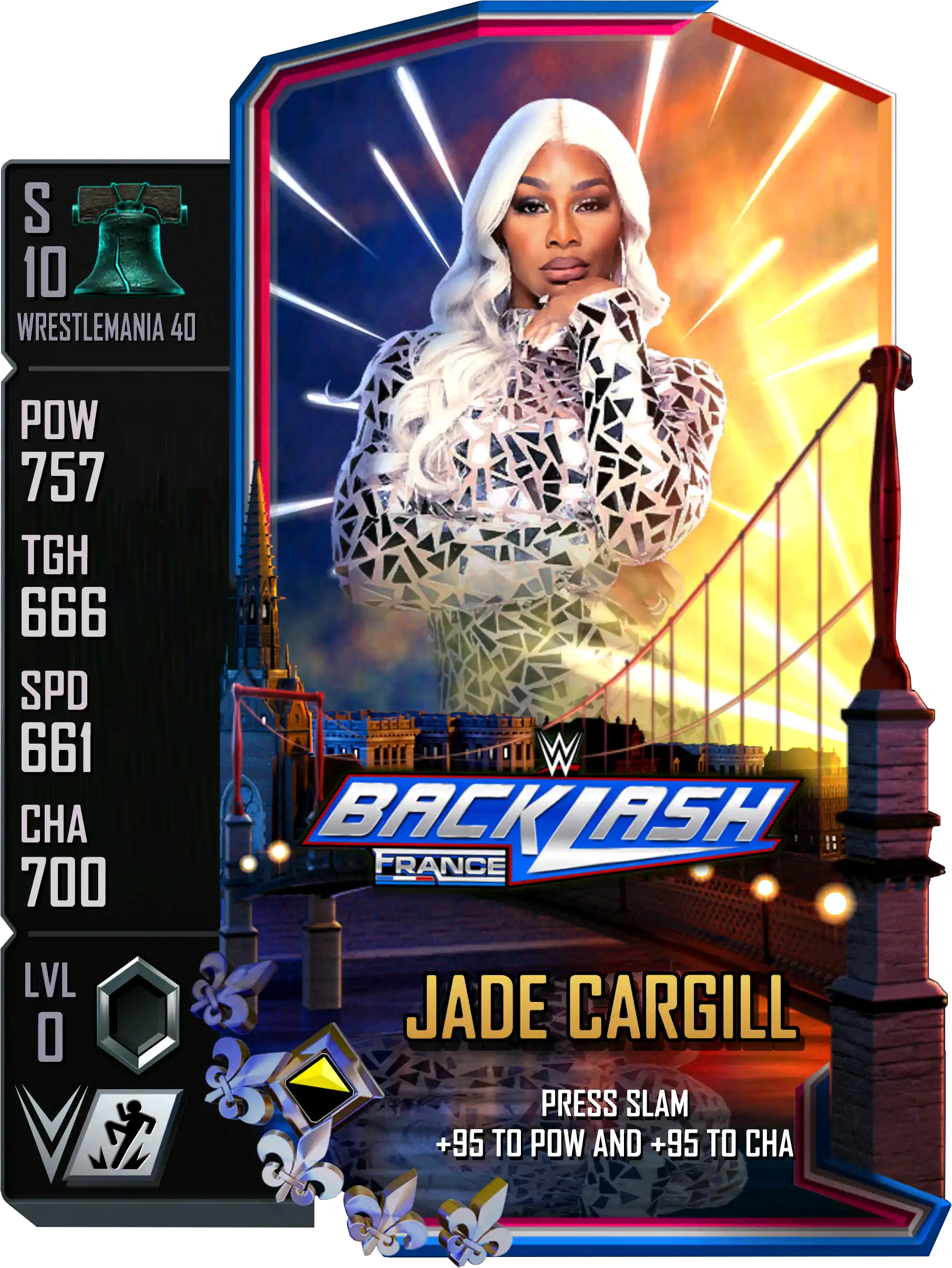 Wrestlemania 40, Jade Cargill, PLE (Premium Live Event) Backlash France card from WWE Supercard